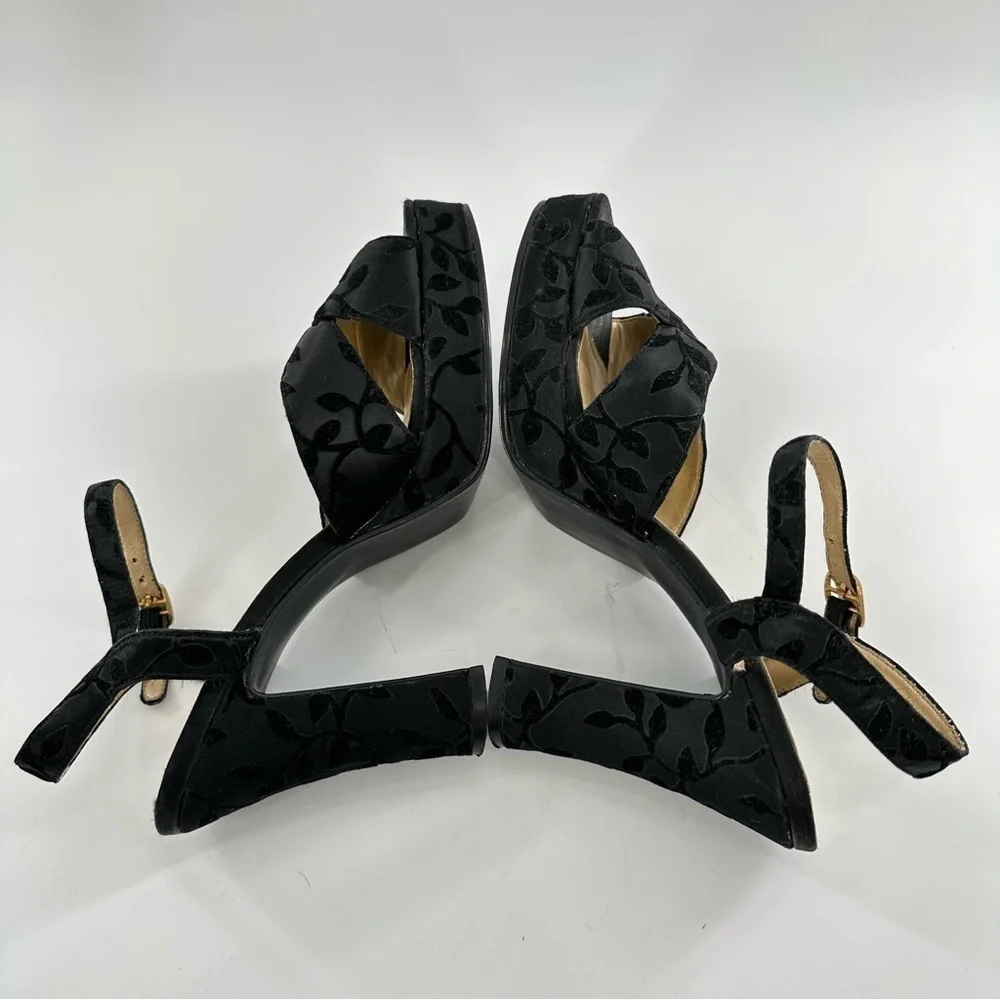 KF LTD womens heels size 10 black velvet floral chunky platforms 90s goth Y2k